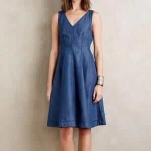 Anthropologie Holding Horses Women Denim Blue Dress Sleeveless Fit/Flair Size 2
